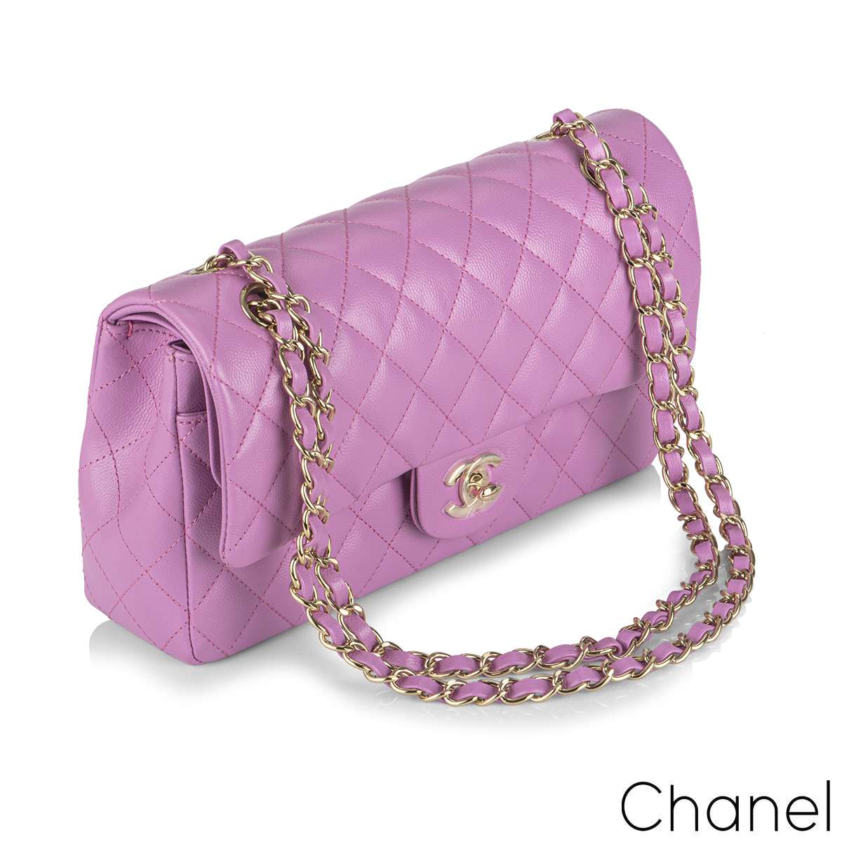 Chanel Classic M/L Medium Double Flap Purple Caviar Gold Hardware